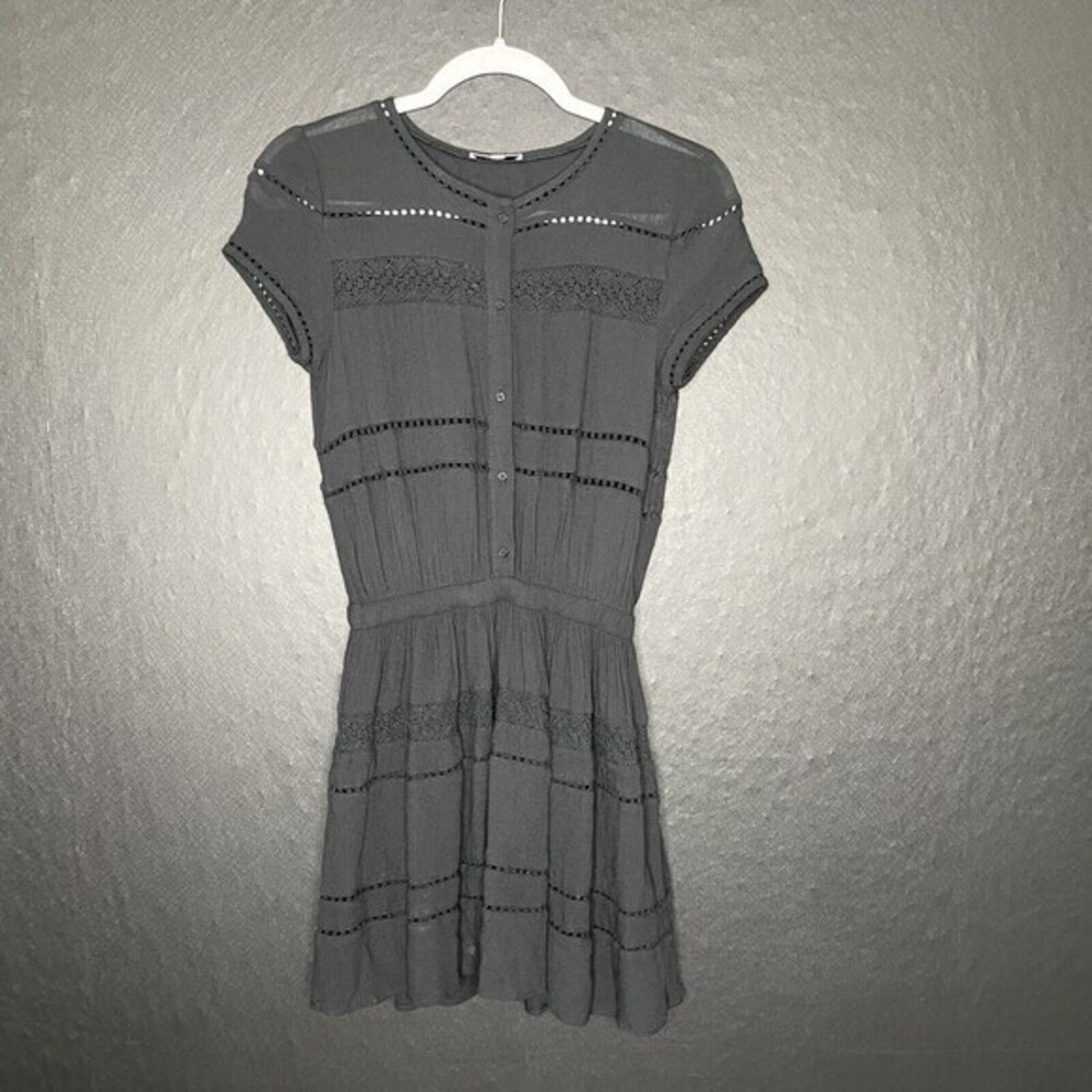 Talula short black dress size XXS (Artizia) button front crochet lace gauzy
